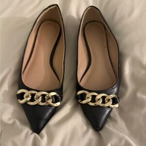 Elegant Black Chain-Embellished Flats